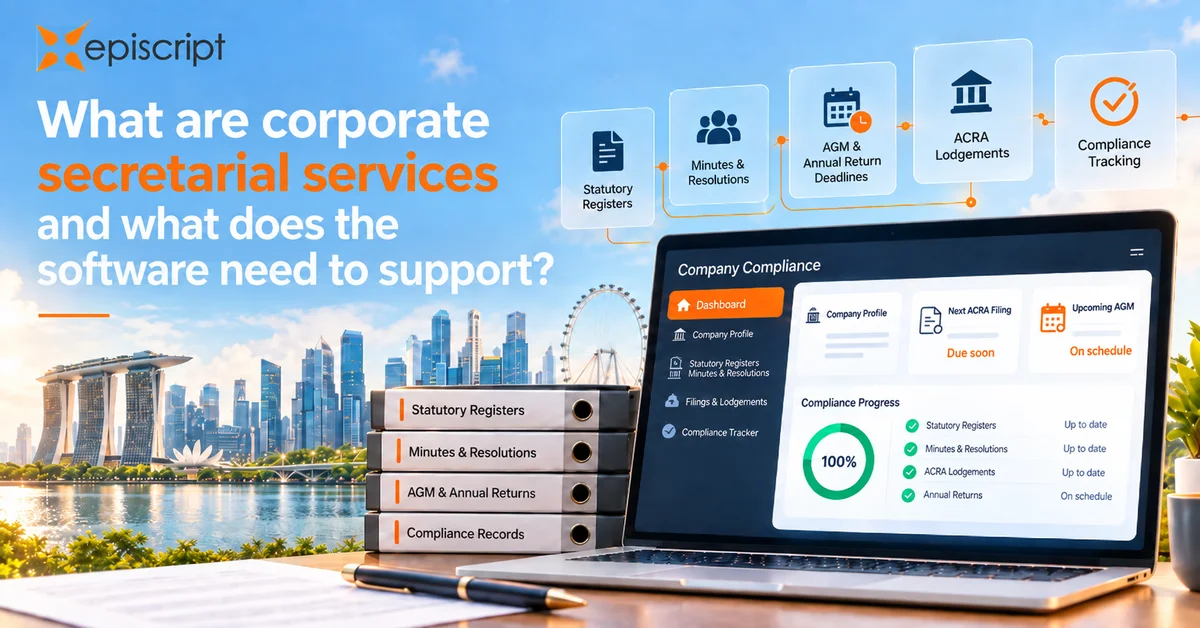 What are corporate secretarial services and what does the software need to support?