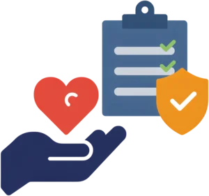 A heart held in an open hand beside a governance checklist, for charities and IPCs