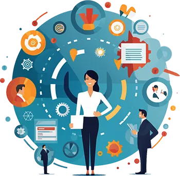 A manager surrounded by customer feedback, reports and service measures from many sources