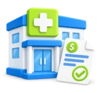 Clinic building with a medical cross and a claim slip, standing for panel clinic claims