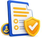 Policy document with a shield and a tick, standing for validation against policy and benefit rules
