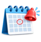 Calendar with a renewal date circled and a reminder bell, standing for policy renewals and reminders