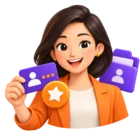 Shopper with a membership card and a star badge, standing for customer records and loyalty