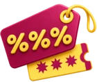 Discount tag and a voucher with a code, standing for promotions and vouchers