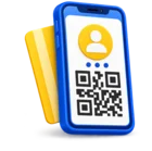 Phone showing a digital member card with a QR code, standing for the member app and portal