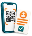 Phone showing a QR code beside a sign-up form with a consent tick box, standing for member sign-up