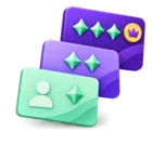 Three member cards stacked in rising steps, standing for membership tiers