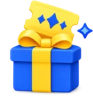 Gift box with a voucher ticket carrying a code, standing for rewards and vouchers