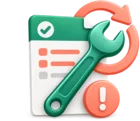Wrench and circular arrow over a report, standing for corrective and preventive action