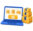 Laptop showing an order screen with stacked cartons beside it, standing for the dealer portal and B2B ordering