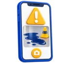 Phone showing a warning sign above a photo of a spill, standing for incident and near-miss reporting