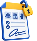 Signed work permit with a padlock tag clipped to it, standing for permit to work