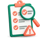 Clipboard checklist under a magnifying glass, standing for safety inspections and audits