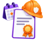 Training certificate with a safety helmet badge and a calendar reminder, standing for safety training records