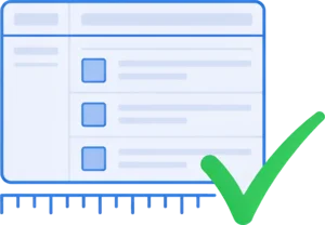 Wireframe of a project screen with an approval tick beside it