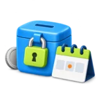 Padlocked money box beside a desk calendar, standing for retention held until release