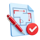 Change instruction sheet with a pen and an approval stamp, standing for variation orders and approvals