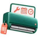 Air conditioning unit with an asset tag and a record card, standing for the facilities asset register