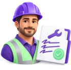 Contractor in a hard hat beside a signed service contract, standing for contractor and service contract management