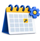 Calendar with a gear and a spanner on the due date, standing for preventive maintenance schedules