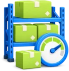 Shelf of cartons with a stock level gauge, standing for inventory and stock control