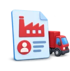 Supplier record card beside a delivery truck, standing for supplier management