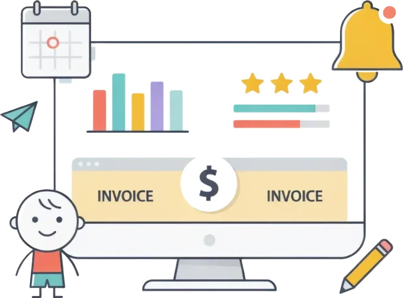 Parent portal showing a child's attendance, latest marks and an outstanding invoice