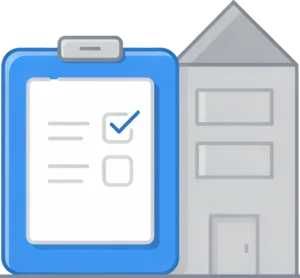 Government office building beside a checklist, standing for the official ACRA and IRAS records