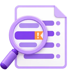 Magnifying glass over a list with one line flagged as unusual