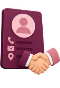 Contact card with a handshake, standing for customer relationship management