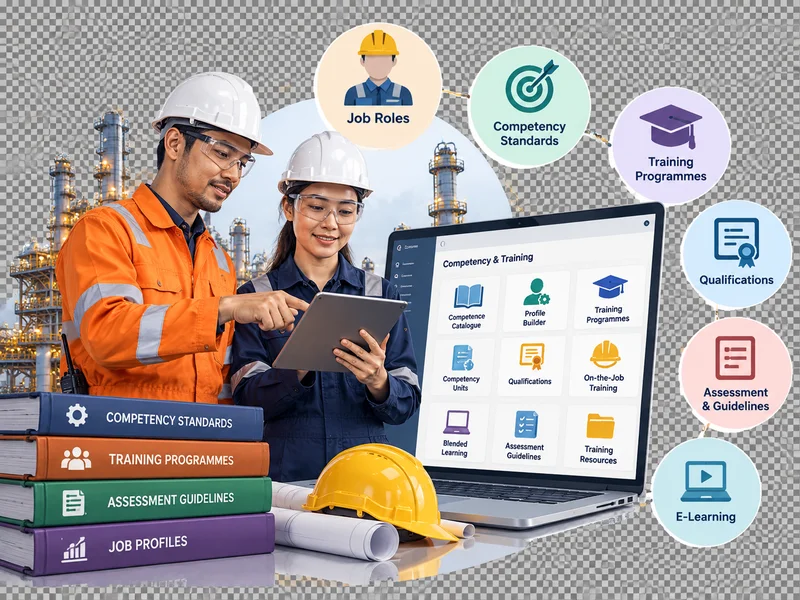 The Competence Catalogue in Petrofac's Competence Management and Training Portal, listing competency units and courses by discipline