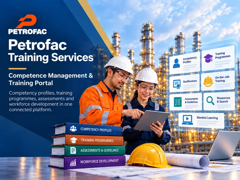 Search results in Petrofac's Competence Management and Training Portal, with training documents filtered by discipline, competency and training topic