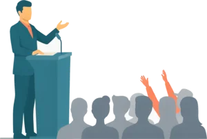 Speaker presenting to a conference audience