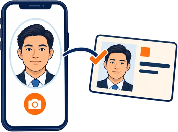 A shareholder taking a photo of their face on a phone, beside the passport photo it is matched against
