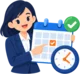 Staff member with an appointment calendar and clock