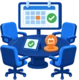 Meeting room table with chairs and a wall screen