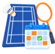 Badminton court with a booking calendar beside it