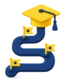 Winding path with milestone flags leading up to a graduation cap