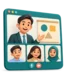 Video call window with a trainer presenting and small tiles of learners beneath