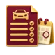 Vehicle inspection checklist with a renewal date circled on a calendar