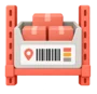 Shelf bin carrying a barcode location label with its aisle, rack and level code
