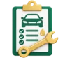 Workshop job card on a clipboard with a spanner resting across it