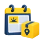 Calendar page with one morning delivery slot highlighted beside a parcel box