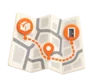 Folded map with a dotted line joining numbered delivery stops