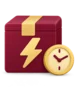 Parcel box marked with a lightning bolt beside a small clock