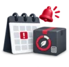 Calendar with an alert bell beside a carton nearing its expiry date