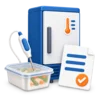 Commercial kitchen chiller with a food probe and a check sheet