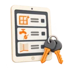 Tablet showing a room condition checklist beside a set of keys