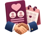 Donor card marked with a heart beside a handshake and a meeting calendar