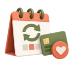 Calendar with a repeating monthly gift marked beside a bank card